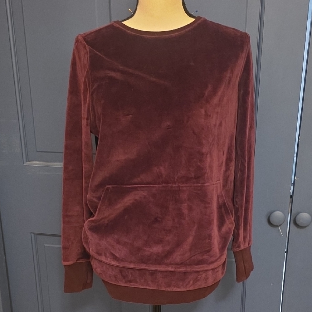 5/$40 NWOT Fabletics Purple Velvet Oversize Sweatshirt XS Kangaroo Pocket